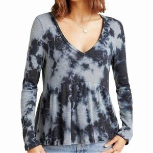 Anthro T.La Jill Babydoll Peplum Tie Dye Long Sleeve Top size Small